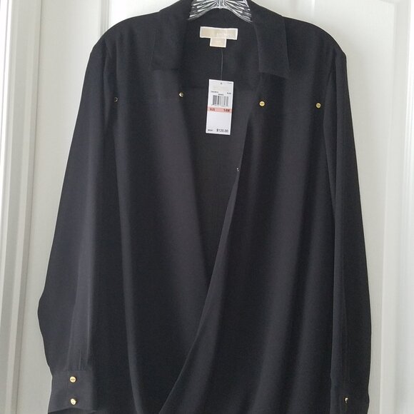 MICHAEL KORS Basics Women's Elegant Surplice Blouson Pullover Top Black Size 14W - Picture 1 of 6